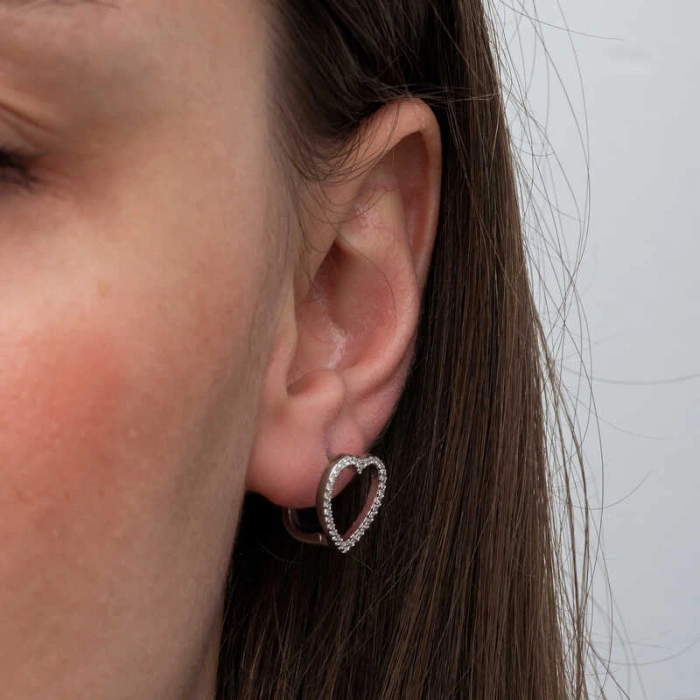 Kadın Gümüş Kalpli Kadın Küpe