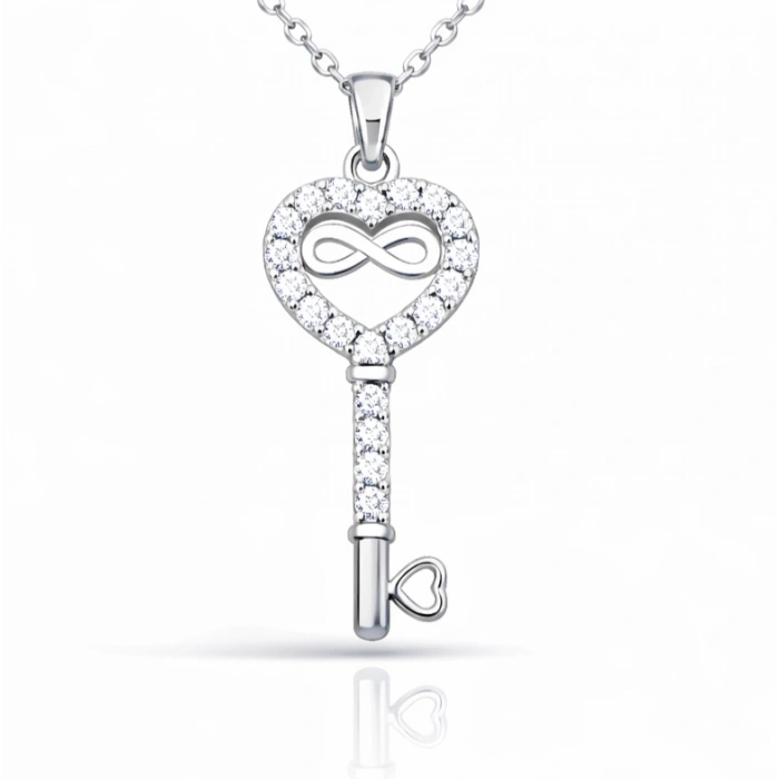 Kadın Gümüş Kalpli Sonsuzluk Anahtar Kadın Kolye