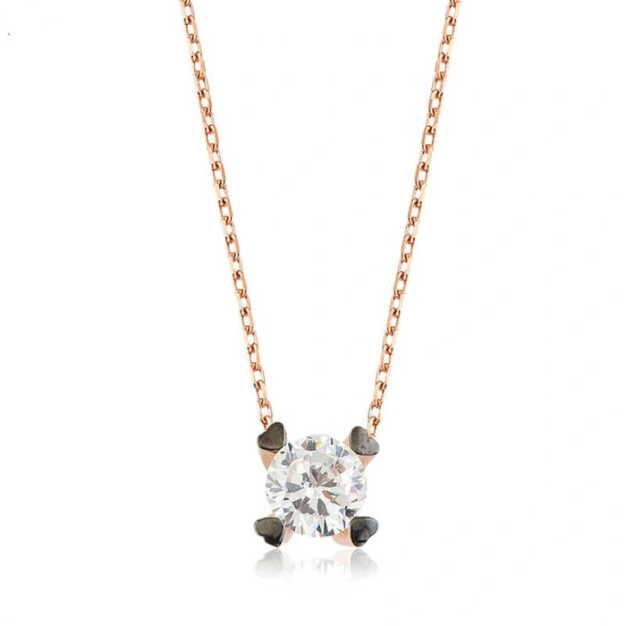 Kadın Gümüş Kalpli Tek Taş Bayan Kolye