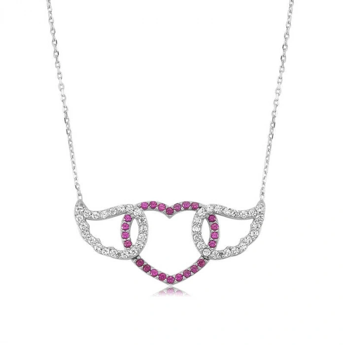 Kadın Gümüş Kanatlı Kalp Bayan Kolye