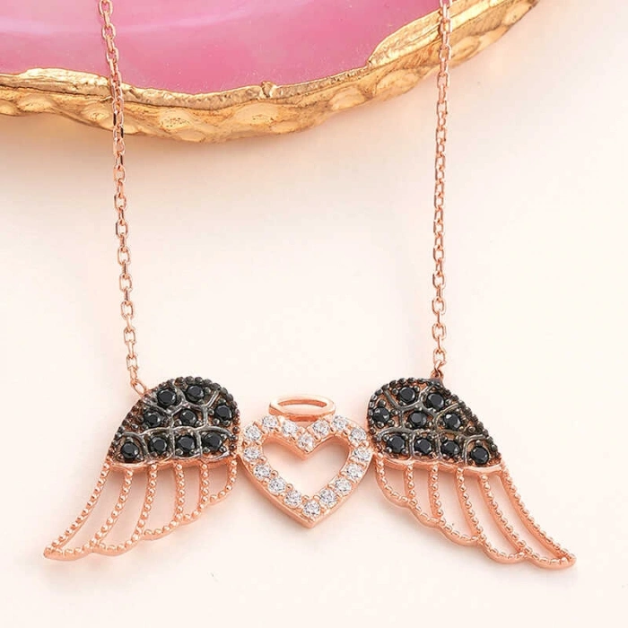 Kadın Gümüş Kanatlı Kalp Kadın Kolye