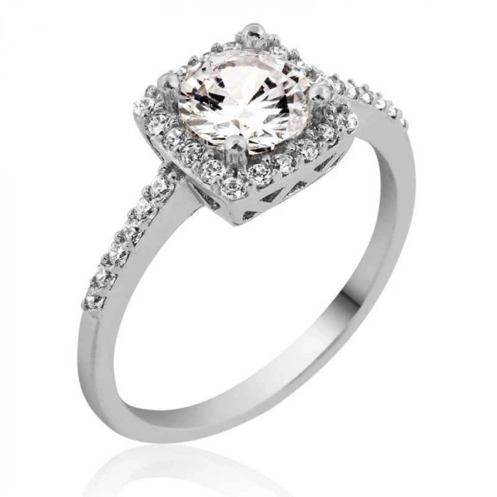 Kadın Gümüş Kare Tek Taş Bayan Yüzük