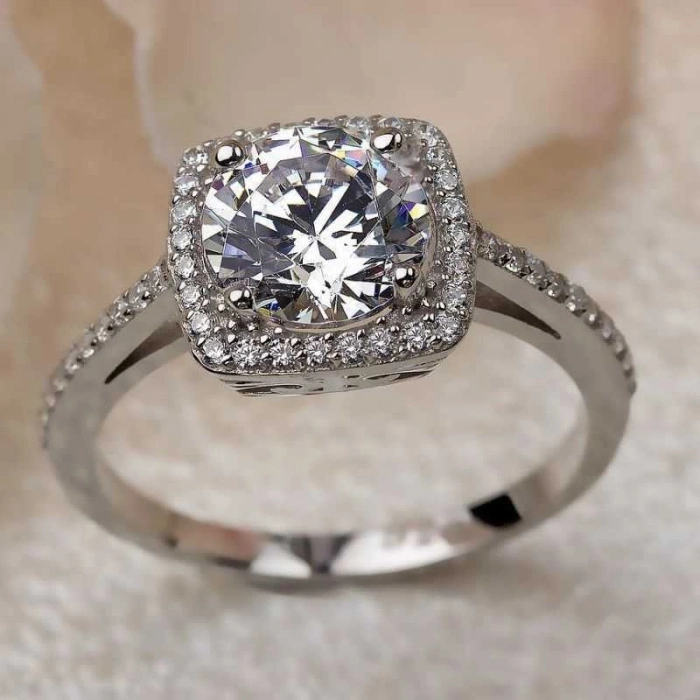 Kadın Gümüş Kare Tek Taş Bayan Yüzük