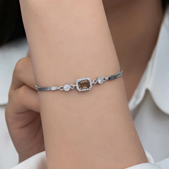 Kadın ​Gümüş Kare Zultanit Taşlı Kadın Bileklik