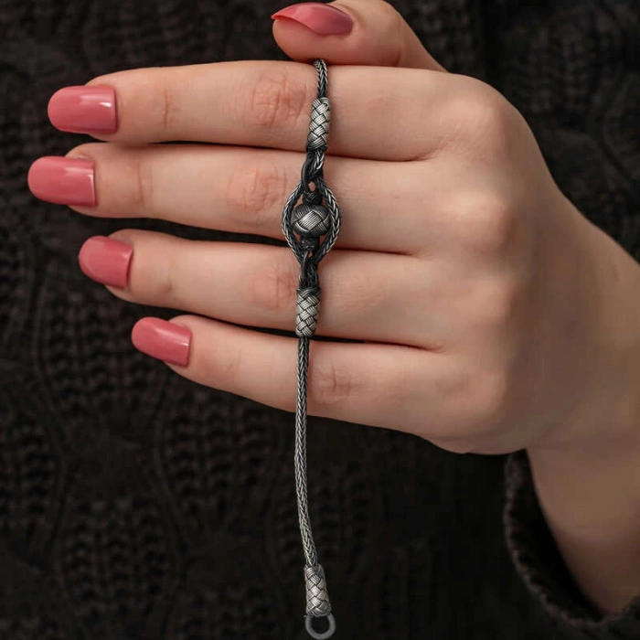 Kadın Gümüş Kazaziye Örgü Bileklik