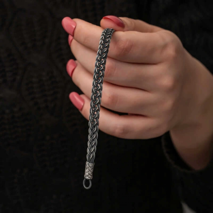 Kadın Gümüş Kazaziye Örgü Bileklik