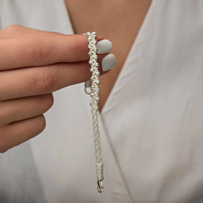 Kadın Gümüş Kazaziye Örgü Bileklik