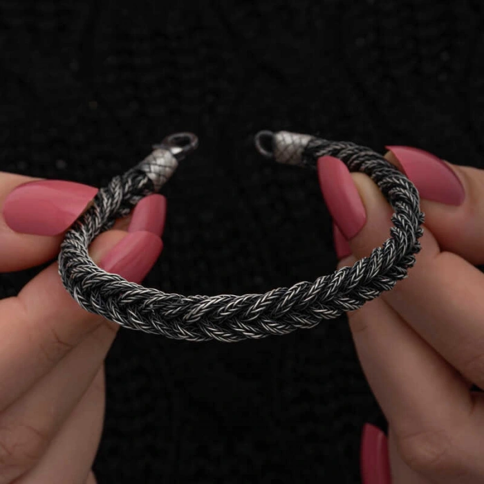 Kadın Gümüş Kazaziye Örgü Bileklik