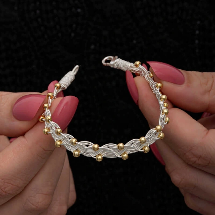 Kadın Gümüş Kazaziye Örgü Bileklik