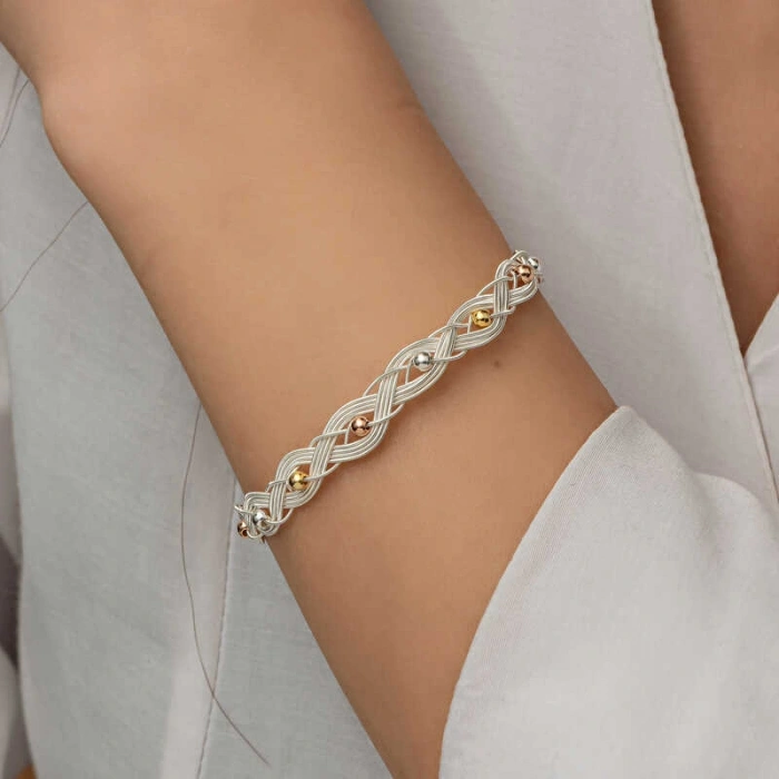 Kadın Gümüş Kazaziye Örgü Bileklik