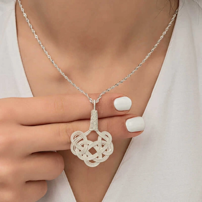 Kadın Gümüş Kazaziye Örgü Kadın Kolye