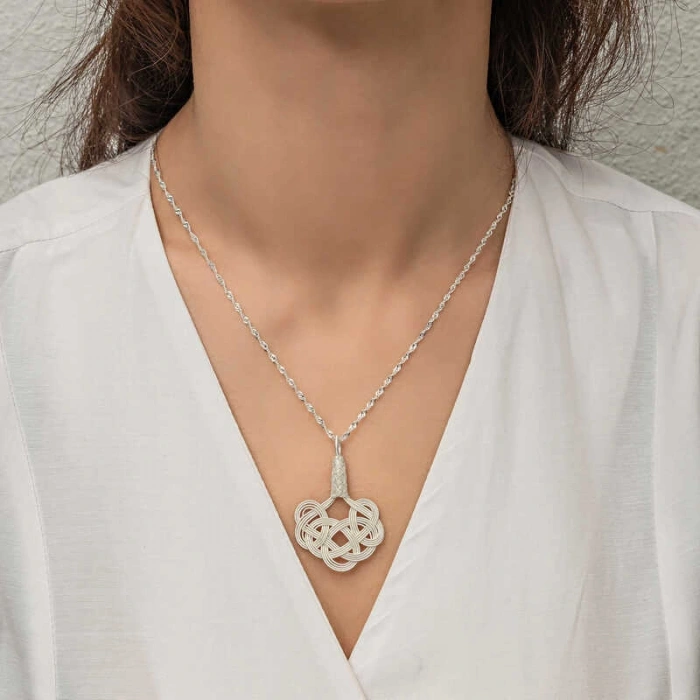 Kadın Gümüş Kazaziye Örgü Kadın Kolye