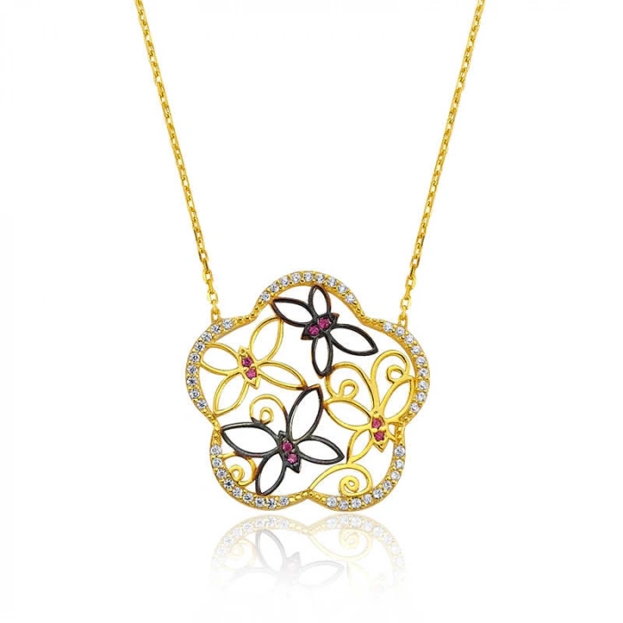 Kadın Gümüş Kelebek Çiçeği Bayan Kolye