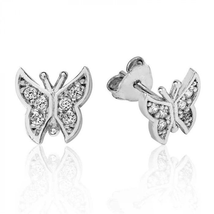 Kadın Gümüş Kelebek Çivili Küpe