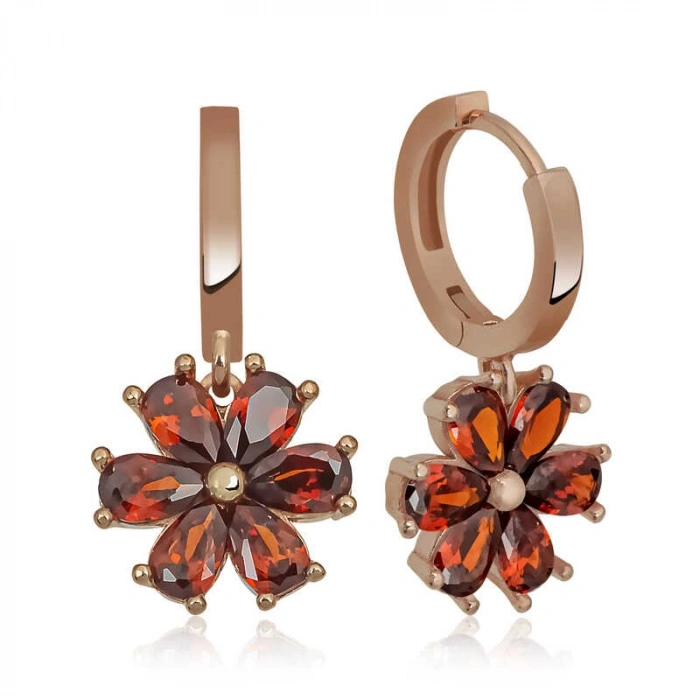 Kadın Gümüş Kırmızı Çiçek Bayan Küpe