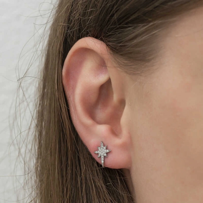 Kadın Gümüş Kutup Yıldızı Küpe