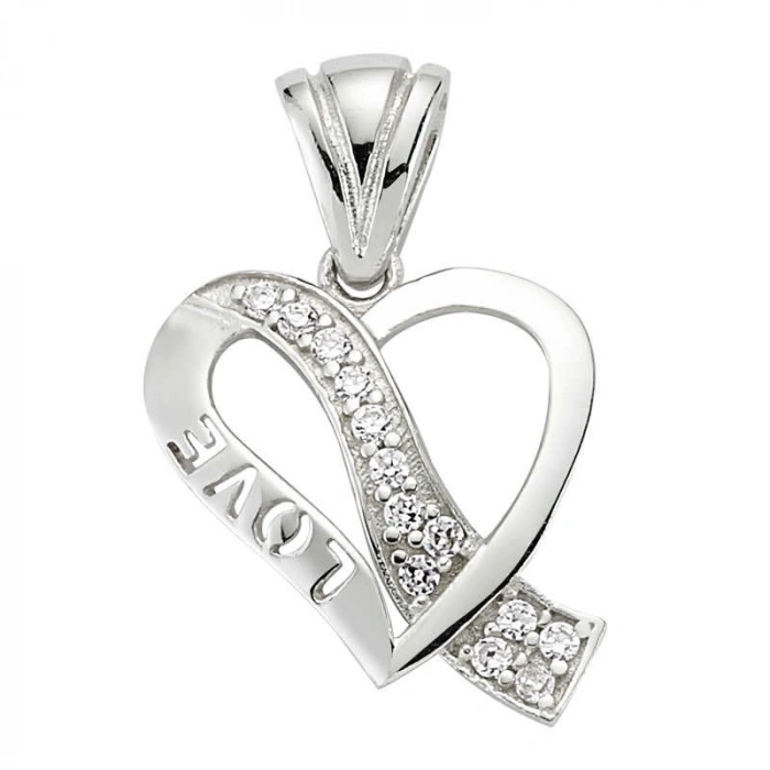 Kadın Gümüş Love Kalp Bayan Kolye