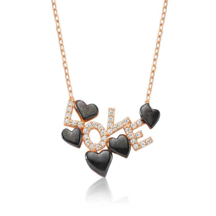 Kadın Gümüş Love Yazılı Kalpli Bayan Kolye