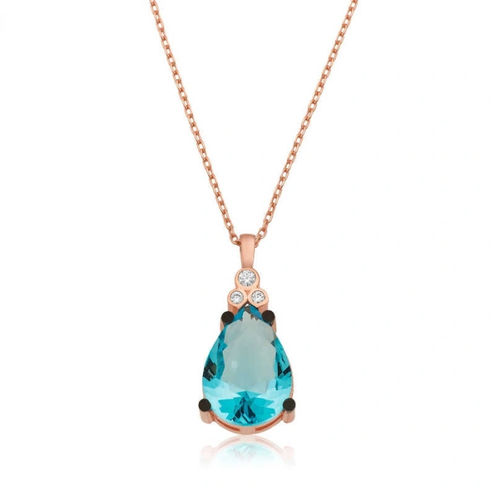 Kadın Gümüş Mavi Topaz Damla Bayan Kolye