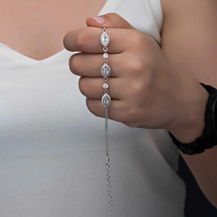 Kadın Gümüş Mekik Zirkon Taşlı Kadın Bileklik