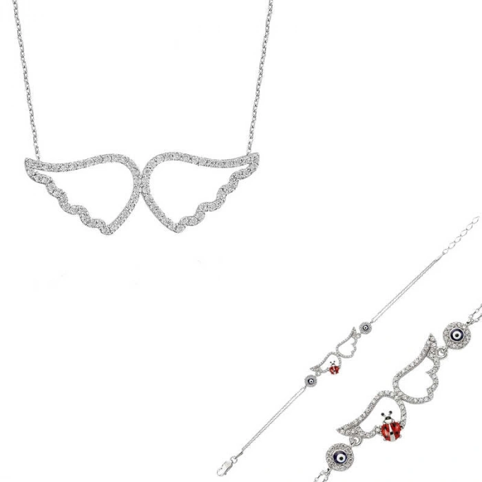 Kadın Gümüş Melek Kanadı Bayan Set