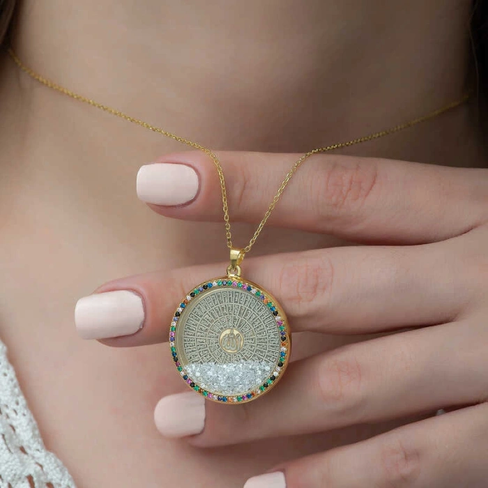 Kadın Gümüş Miks Taşlı Esmaül Hüsna Bayan Kolye