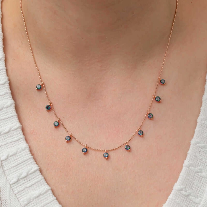 Kadın Gümüş Mistik Topaz Taşlı Rose Şans Kadın Kolye