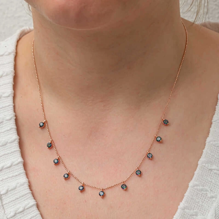 Kadın Gümüş Mistik Topaz Taşlı Rose Şans Kadın Kolye