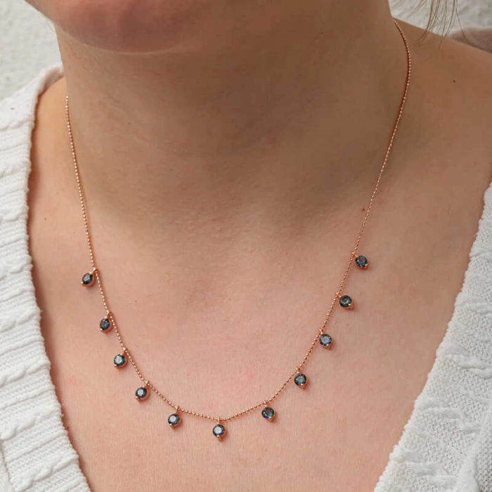 Kadın Gümüş Mistik Topaz Taşlı Rose Şans Kadın Kolye