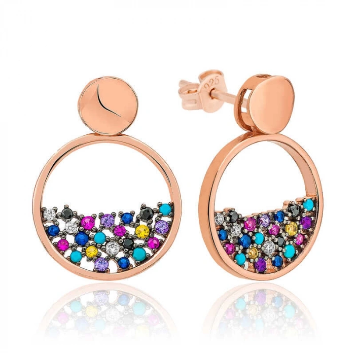 Kadın Gümüş Mix Taşlı Çiğ Damlası Bayan Küpe