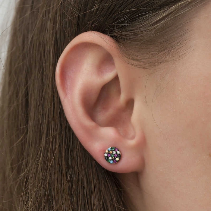 Kadın ​Gümüş Mix Taşlı Daire Küpe