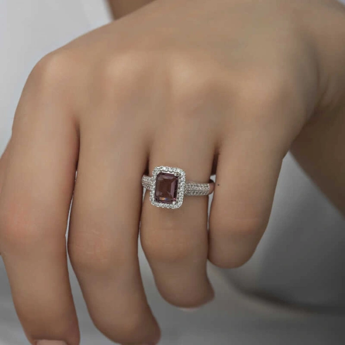 Kadın Gümüş Mor Baget Taşlı Kadın Yüzük