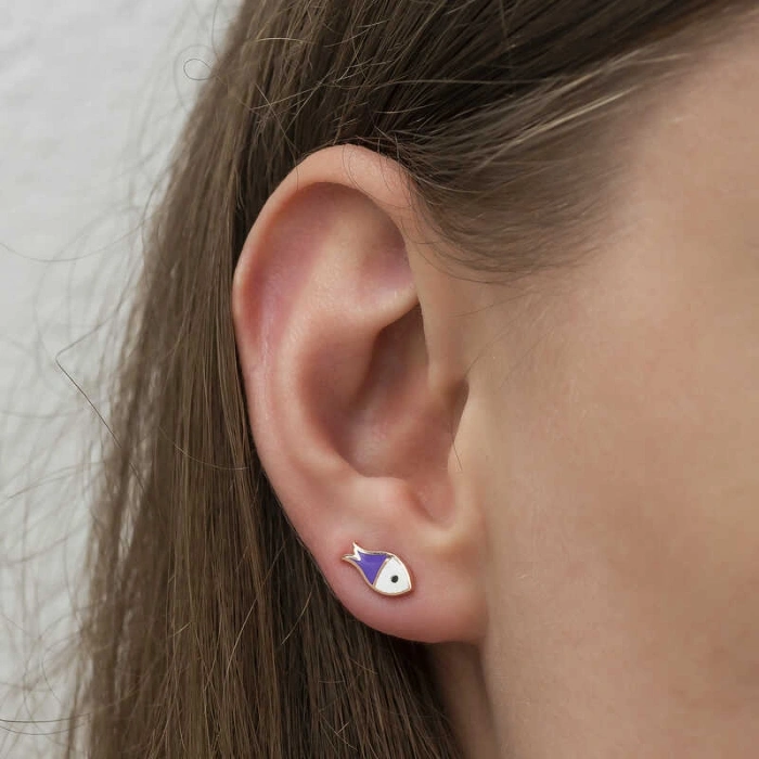 Kadın Gümüş Mor Balık Küpe