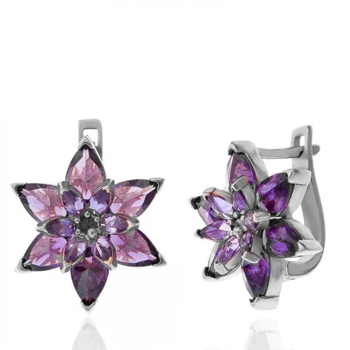 Kadın Gümüş Mor Lotus Çiçeği Kadın Küpe