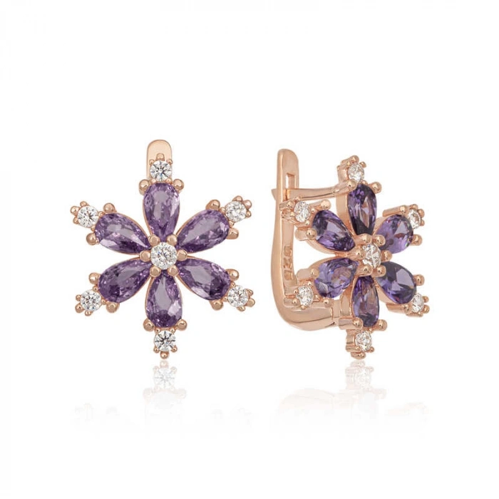 Kadın Gümüş Mor Lotus Çiçeği Kadın Küpe