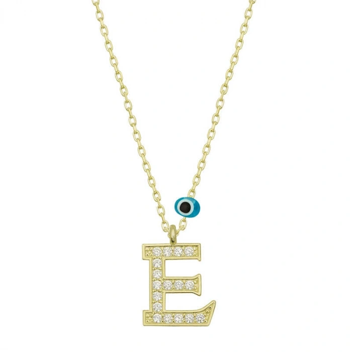 Kadın Gümüş Nazar Gold E Harfi Kadın Kolye