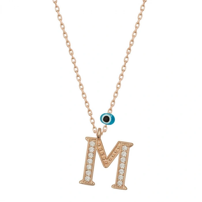 Kadın Gümüş Nazar Rose M Harfi Kadın Kolye