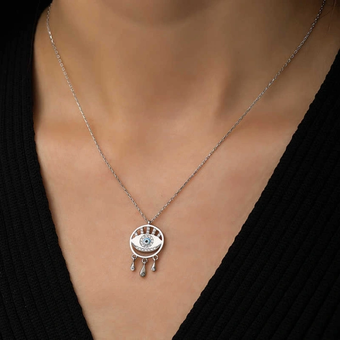 Kadın Gümüş Nazarlı Göz Kolye