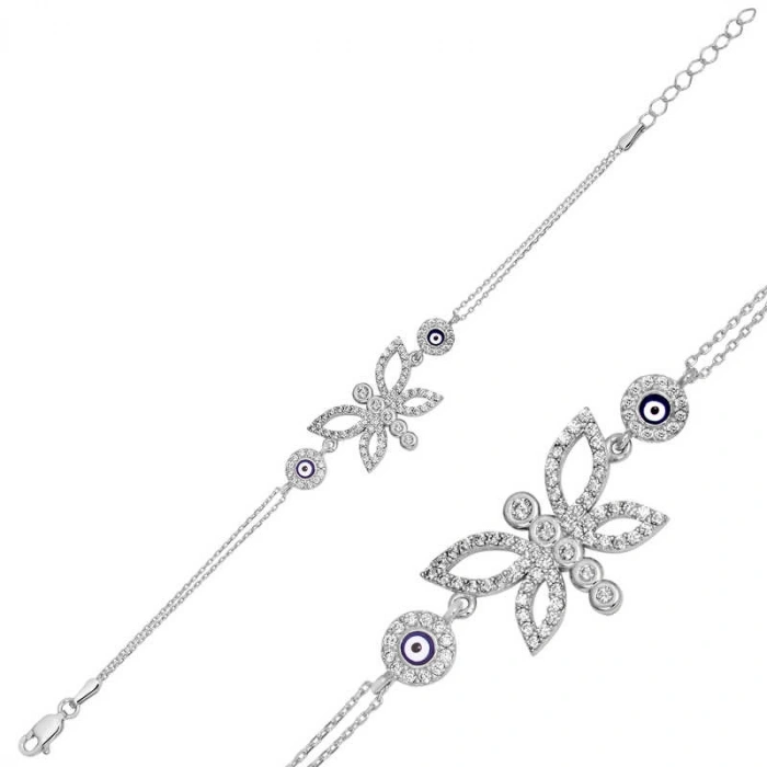 Kadın Gümüş Nazarlı Kelebek Bayan Bileklik