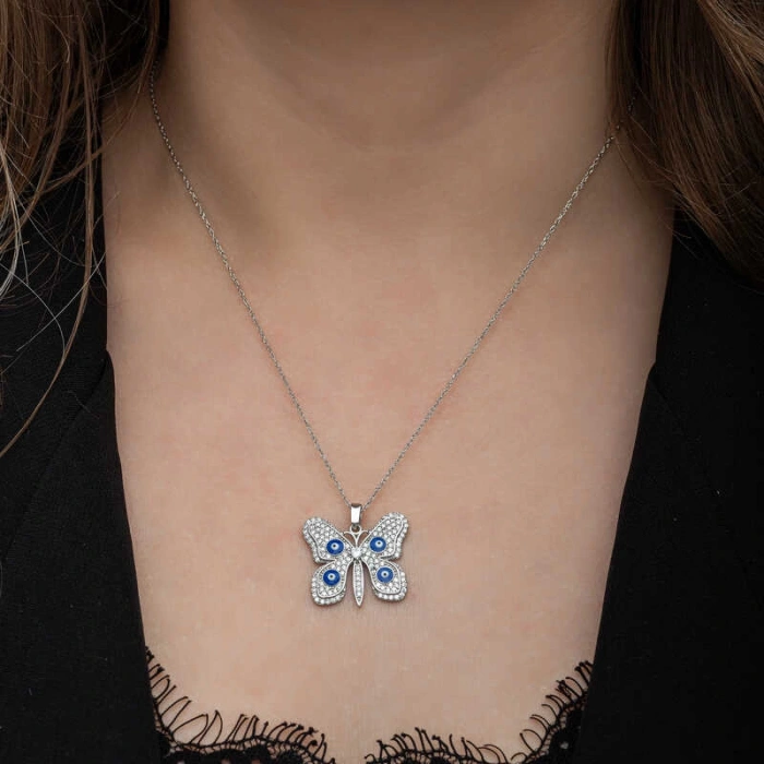 Kadın Gümüş Nazarlı Kelebek Kadın Kolye