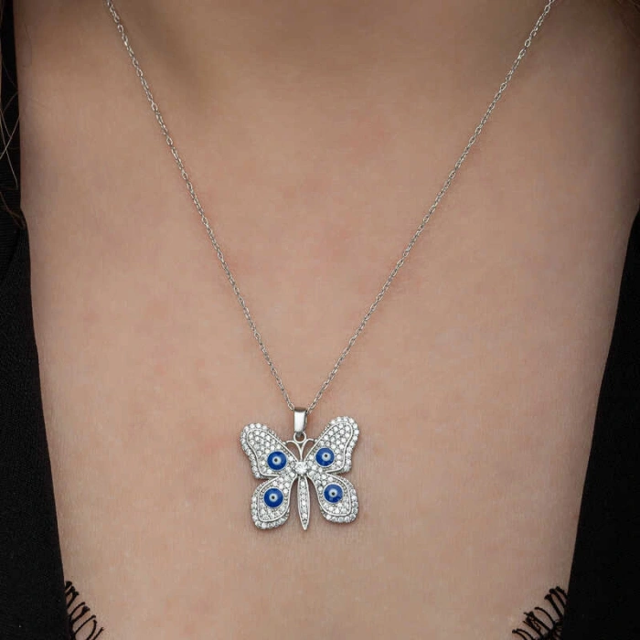 Kadın Gümüş Nazarlı Kelebek Kadın Kolye