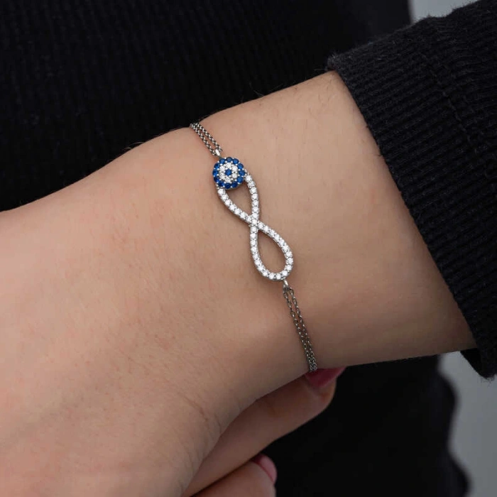 Kadın Gümüş Nazarlı Sonsuzluk Kadın Bileklik