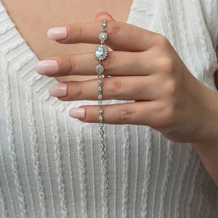 Kadın Gümüş Oval Su Yolu Kadın Bileklik