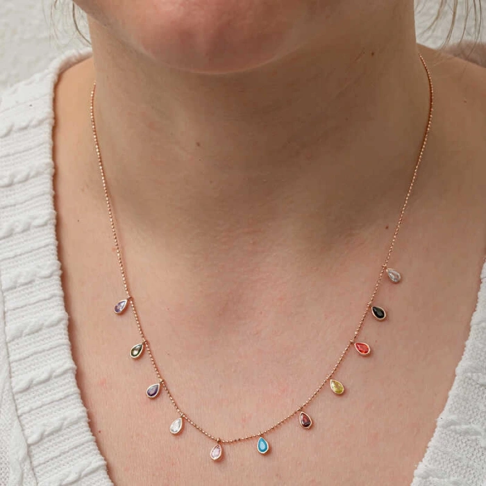 Kadın Gümüş Renkli Damla Taşlı Şans Kadın Kolye