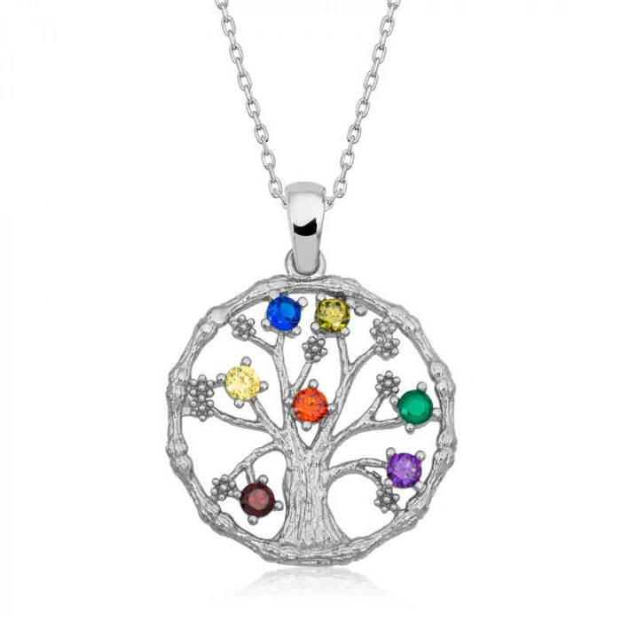 Kadın Gümüş Renkli Taşlı Hayat Ağacı Kadın Kolye
