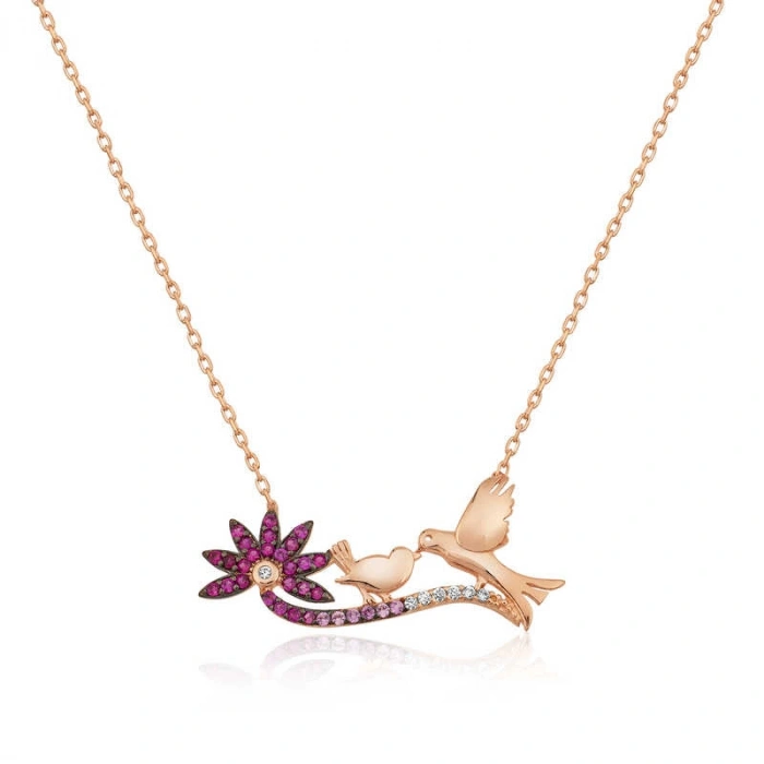Kadın ​Gümüş Rose Anne Ve Yavru Kuş Bayan Kolye