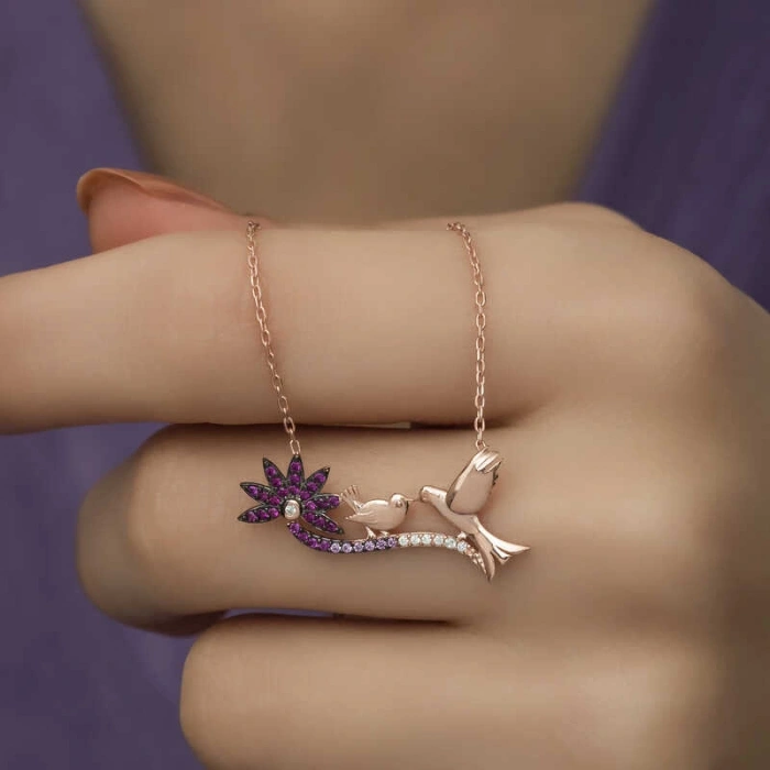 Kadın ​Gümüş Rose Anne Ve Yavru Kuş Bayan Kolye