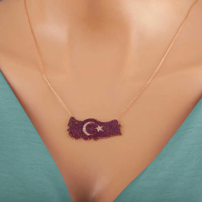 Kadın Gümüş Rose Ay Yıldız Türkiye Haritası Kadın Kolye