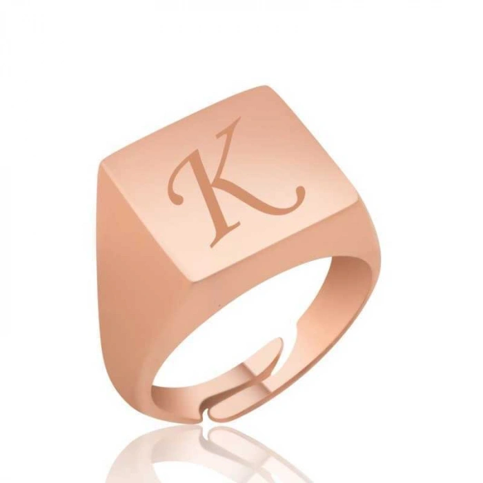 Kadın Gümüş Rose Ayarlanabilir Harfli Şovalye Bayan Yüzük