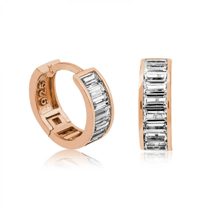 Kadın Gümüş Rose Baget Taşlı Halka Küpe